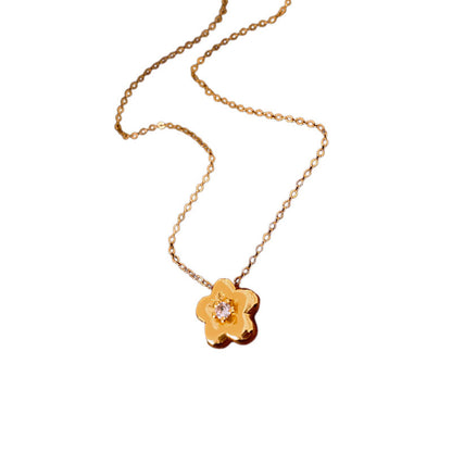 Genuine Gold Plated Necklace, Zirconia Flower Pendant Necklace