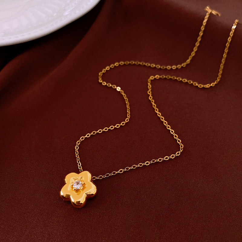 Genuine Gold Plated Necklace, Zirconia Flower Pendant Necklace