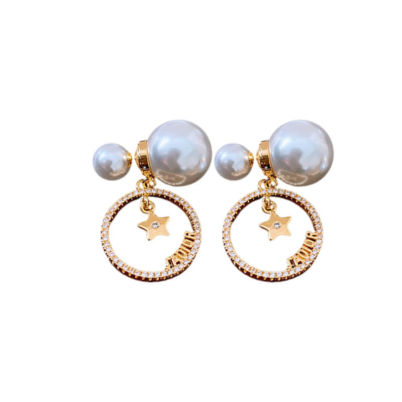 Genuine Gold Plated Earrings With Silver Pin Zirconia Star Pearl Earrings