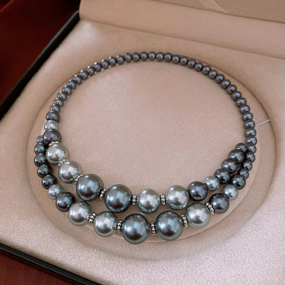 French Vintage Round Ball Clashing Pearl Necklace, Open Round Ball Necklace