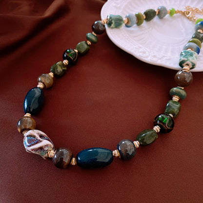 Artificial Natural Stone Necklace, Ceramic Beaded Necklace, Chinese Vintage Sweater Chain