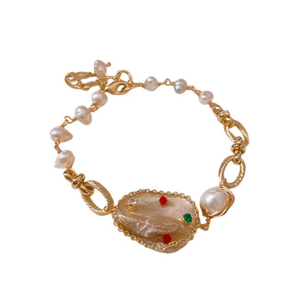 Genuine Gold Plated Bracelet, Zirconia Baroque Freshwater Pearl Bracelet, Vintage Niche Bracelet