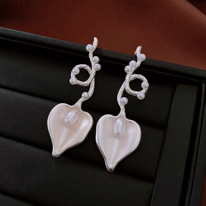 Silver Pin Pleated Love Heart Pearl Earrings, Vintage Earrings