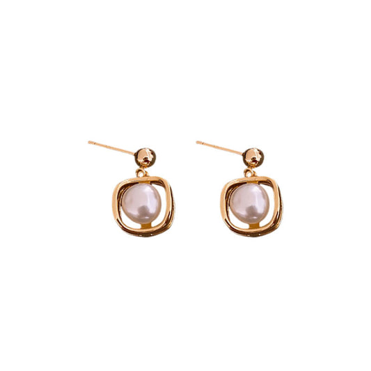 Genuine Gold Plated Silver Pin Earrings, Freshwater Pearl Earrings