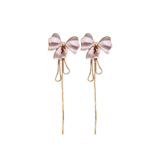 Genuine Gold Plated Silver Pin Earrings with Bow Tassel Earrings