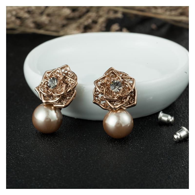 Silver Pin Earrings With Diamonds, Floral Faux Pearl Earrings, Vintage Earrings