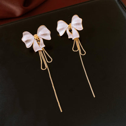 Genuine Gold Plated Silver Pin Earrings with Bow Tassel Earrings