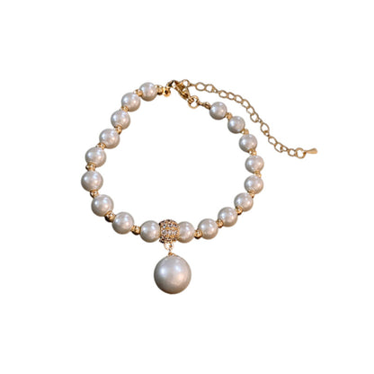 Genuine Gold Plating Bracelet, Zirconia Pearl Bracelet, French Vintage Bracelet