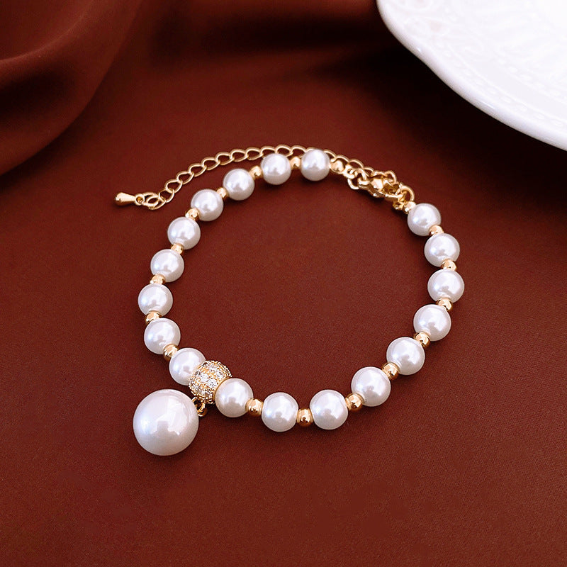 Genuine Gold Plating Bracelet, Zirconia Pearl Bracelet, French Vintage Bracelet