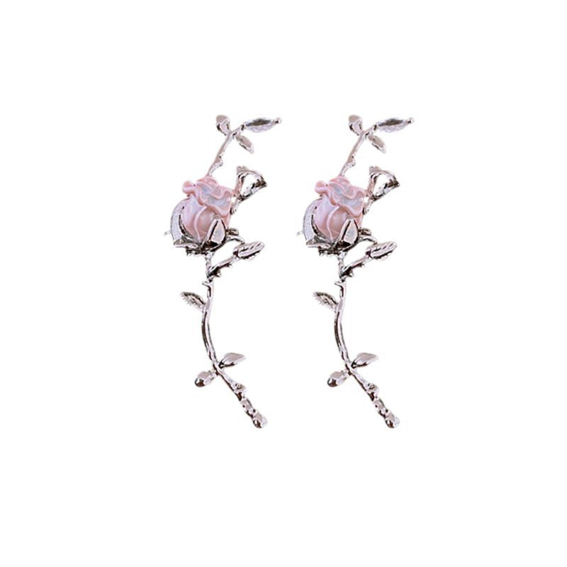 Cool Breeze Ear Clips, Zirconia Rose Twig Ear Clips, No Ear Piercing Ear Clips