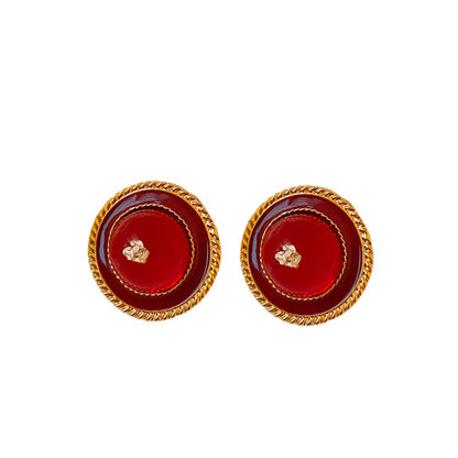 Antique Encore Red Silver Pin Earrings, Round Earrings