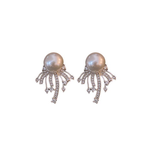 Zirconia Firework Pearl Earrings, Vintage Pearl Earrings