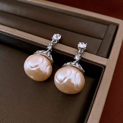 French Silver Pin Earrings With Diamonds, Pearl Earrings, Antique Earrings