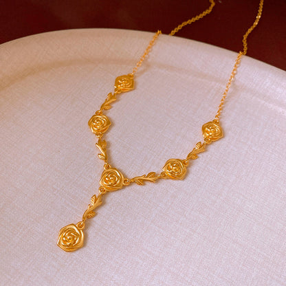 Genuine Gold Plating Necklace, Rose Pendant Necklace