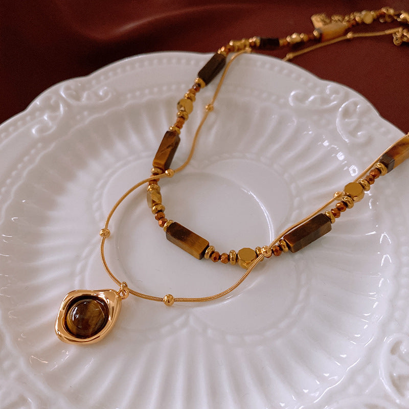 Real Gold Plating Necklace, Artificial Tiger Eye Necklace, Murad Sweater Chain