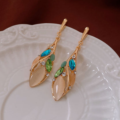 Cat's Eye Stone Tulip Earrings, Vintage Earrings