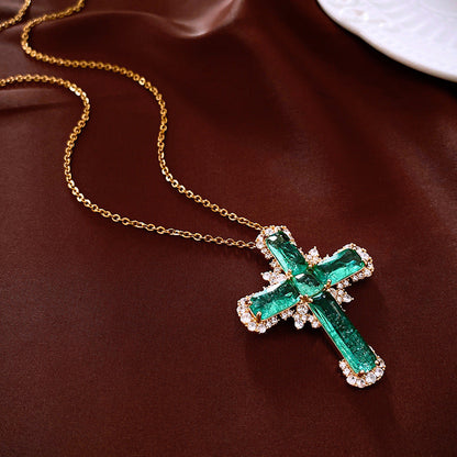 Zirconia cross pendant, vintage collarbone chain, dress necklace jewelry