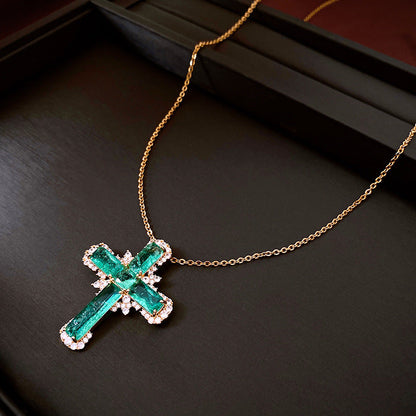 Zirconia cross pendant, vintage collarbone chain, dress necklace jewelry